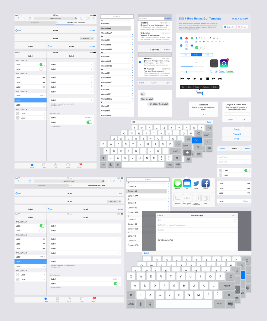 iOS 7 iPad Retina GUI Template